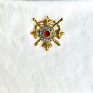 Vintage Gold Tone Sword and Shield Brooch